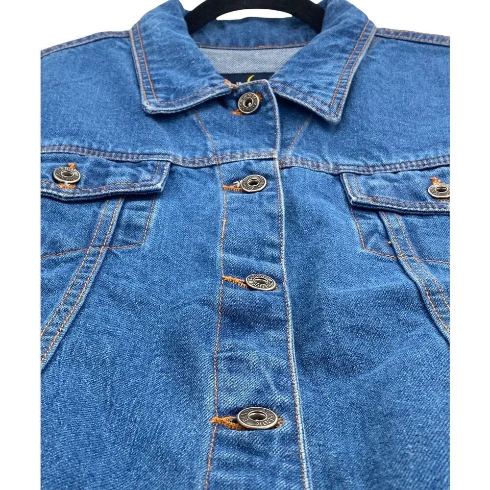 VTG Jean Jacket L Denim Coat Western 90s Street Grunge Blank Cowgirl Trucker 80s